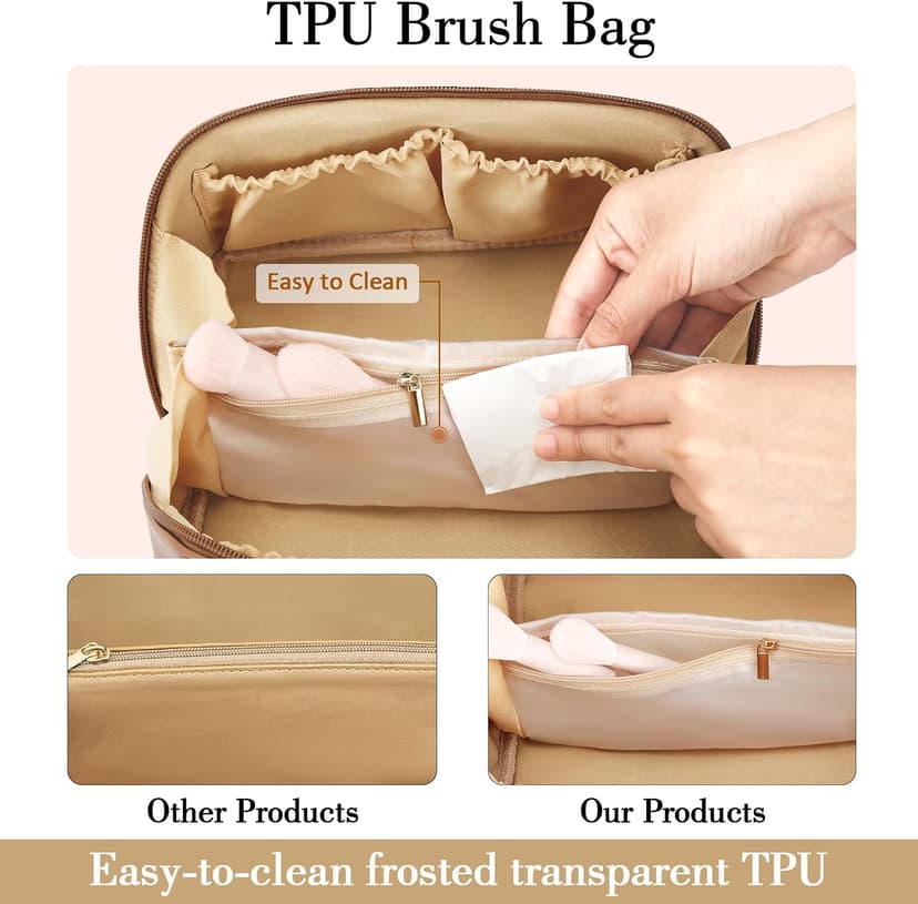 Waterproof PU Leather, Open Flat Design Cosmetic Bag, Multiple Compartments Travel Toiletry Bag (Pink, A) Initial Makeup Bag Personalized Gift for Women Teen Girls B0F26C313Y