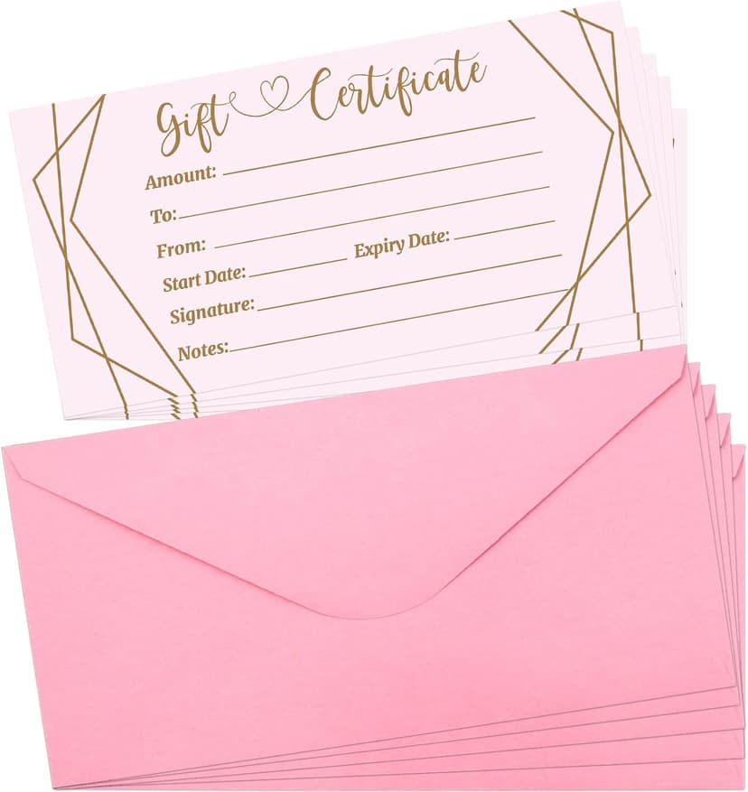 ceiba tree Pink Blank Gift Certificates for Business 30 Pcs Gold Foil Certificate Cards with Envelopes for Salon Restaurants Spa Birthday B0B492G8QQ