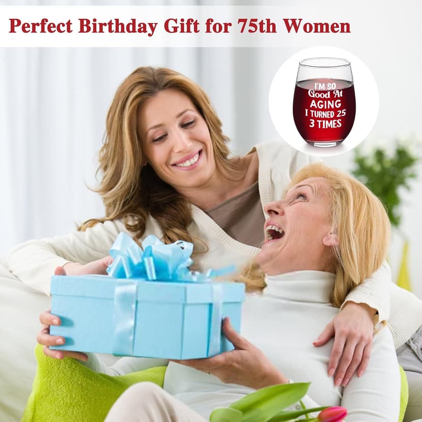 Futtumy 75th Birthday Gifts for Women, Turned 25 3 Times Wine Glass, Gifts for 75th Birthday Women Mom Grandma Wife Daughter Sister Friend Aunt Female, Funny 75th Birthday Decoration for Her, 17oz B0GKP1QFRF