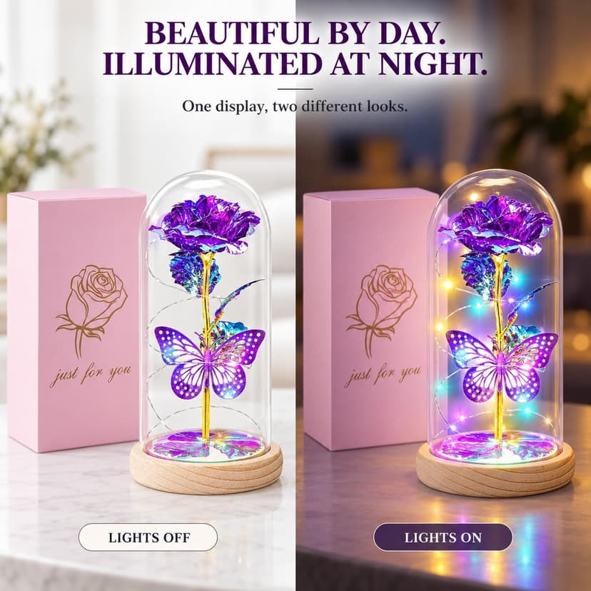 QUNPON Mothers Day Rose Gifts for Mom Flowers Rose Gifts for Women,Birthday Gifts for Women,Purple Butterfly Flowers for Mom Mother Day Flower Gifts from Daughter Son,Gift for Sister,Her,Grandma,Wife