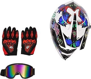 Adult Motocross Dirt Bike Helmet, Motorcycle Helmet Dirt Bike Motocross for Motocross, BMX, MX, UTV, Snowmobile, Go Kart, Racing, Skateboard, ATV Helmet, Goggles and Gloves