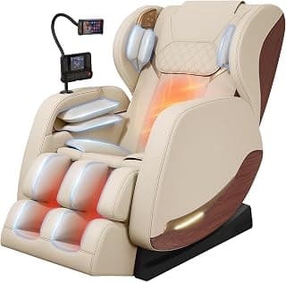 2026 Massage Chair, Massage Chairs Full Body and Recliner with 10 Fixed Points, Zero Gravity, Wood Grain Leather, Foot Massage, Airbags, Lumbar Heating, Bluetooth and Control Screen (Ivory White)