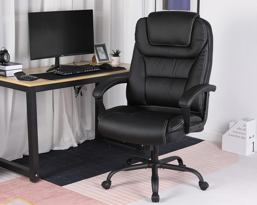 BestMassage Big and Tall Office Chair 500lbs Wide Seat Ergonomic Desk Chair with Lumbar Support Arms High Back PU Leather Executive Task Computer Chair for Heavy People Women,Black