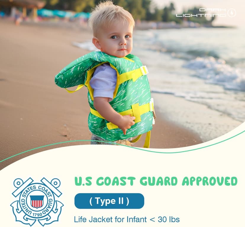 Dark Lightning USCG Approved Infant Life Jacket 0-30 lbs, Toddler Swim Vest and Baby Life Vest for 1-3 Years, 20-30 lbs, Headrest, Leg Strap and Grab Handle