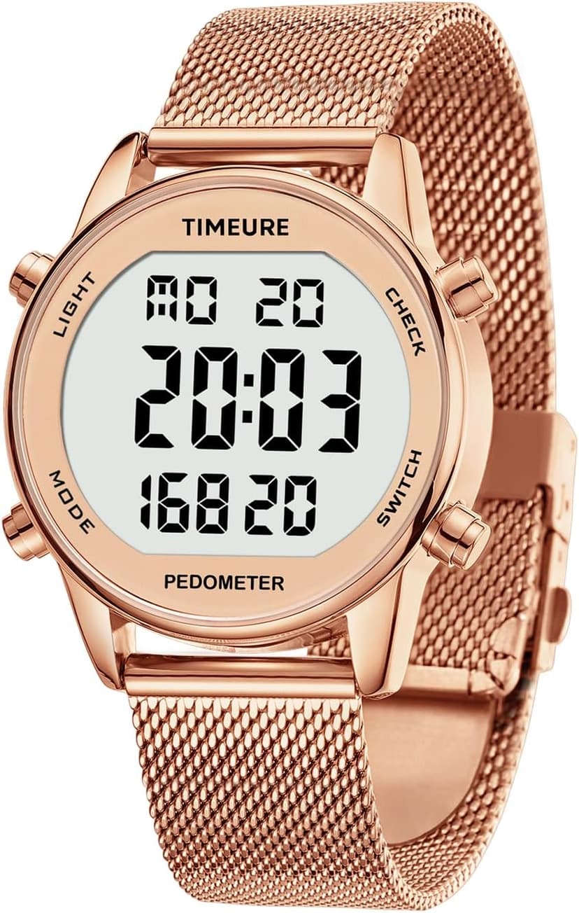 Women's Step Counter Pedometer Watch with Stainless Steel Bracelet, Stylish Design, No App, No Charging Needed for Step, Calorie, Distance, Alarm, Countdown Timer,TU-2401
