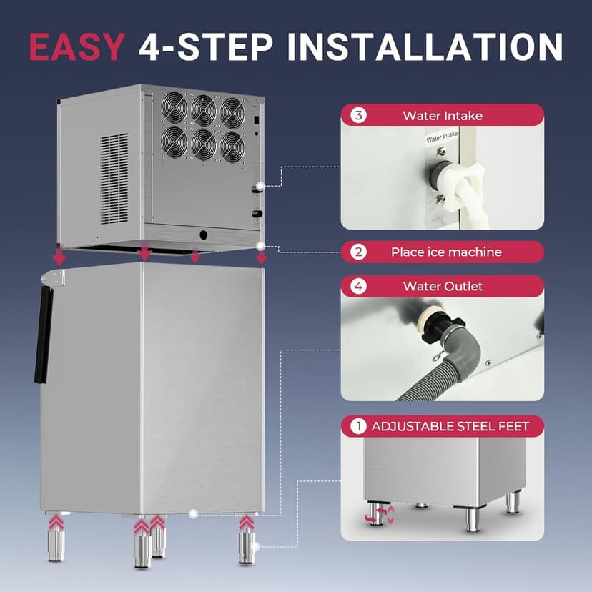 Commercial Ice Maker Machine 500LBs/Day with Filter, 250LBs Storage Bin, SECOP Compressor&ETL Approval Industrial Ice Machine, Auto-Cleaning, Ice Ready in 8-20mins, Cafe/Bar/Business/RST.