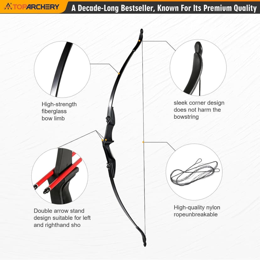 TOPARCHERY Archery 57" Takedown Youth Recurve Bow Hunting Black Long Bow for Beginner Teenagers Right Left Hand Black - Draw Weight 20lbs 30lbs 40lbs