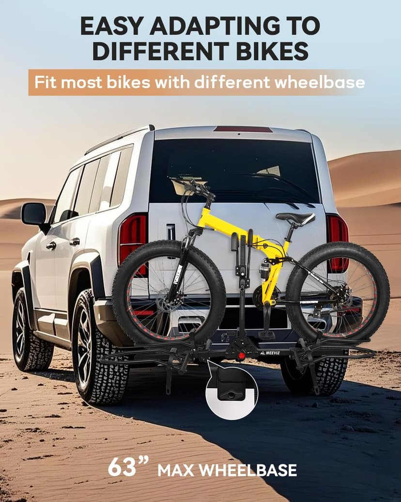 Bike Rack Hitch with Lock, Platform 2-Bike Rack for Car SUV RV Camper Truck Trailer, Hitch Bike Rack for Fat Tire, Mountain Bikes, EBikes and EMTB, 180 lbs Capacity Bike Carrier for 2" Receiver