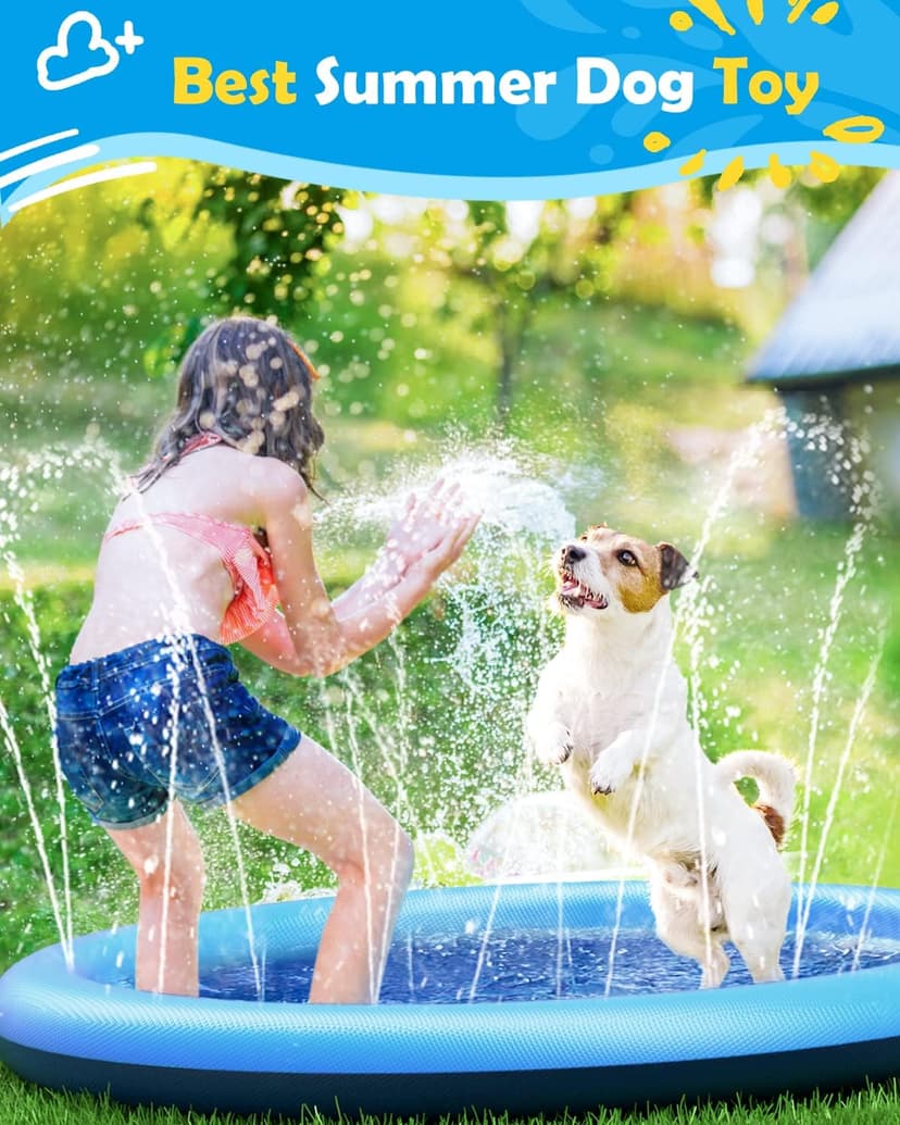 Peteast Splash Pad for Dogs & Kids - Anti-Slip Dog Pool for Large Dogs, 0.58 mm Thickened Durable Outdoor Water Play Mat, Summer Sprinkler Toy for Backyard (67in, Blue)