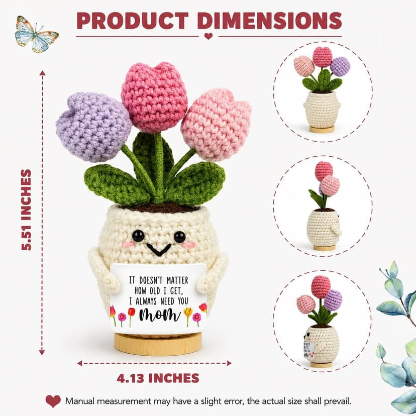 Handmade Positive Tulip Flower Crochet Teacher Appreciation Gifts-Delicate Crochet Flowers Doll, Inspirational Gift Knitted Potted Flowers Desk Decor, Thank You for Women, End of Year Teacher Gifts B0H2WDH3M5