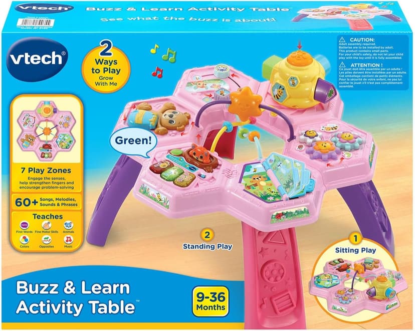 VTech Buzz and Learn Activity Table with Seven Interactive Play Zones, Pink