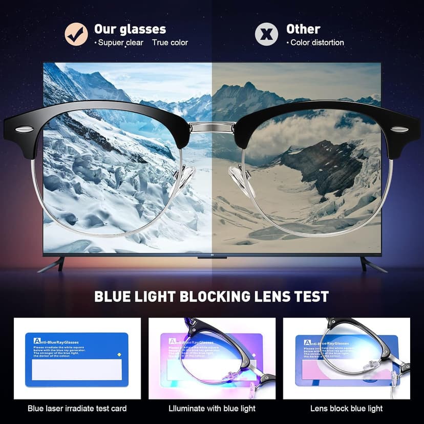 AOMASTE Blue Light Blocking Glasses Vintage Half Frame UV Clear Lens Anti Eyestrain Computer Gaming Glasses for Women Men