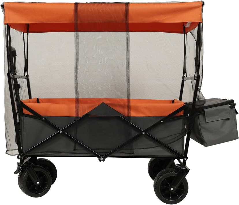 480Lbs Collapsible Wagon with Canopy Steel Orange Large Capacity Mosquito Net Camping Shopping Sports Garden Outdoor-Ready