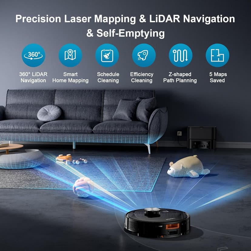 Robot Vacuum and Mop Combo, 11500Pa Suction, 3-in-1 Robotic Vacuum with Smart LiDAR Navigation, 70 Day Self-Emptying,160 Min Runtime,App/Alexa/Voice Control, Ideal for Pet Hair, Carpet & Hard Floor