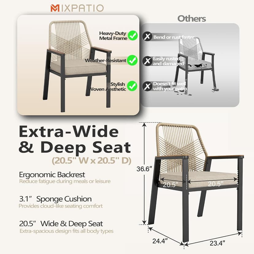 MIXPATIO 7 Pieces Round Outdoor Dining Set for 6, Patio Dining Set Wicker Rattan Chairs with Soft Cushion and 54" Round Table with Umbrella Hole, Round Patio Table and Chairs for Backyard Porch