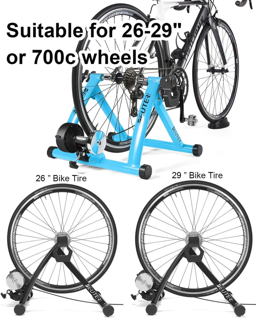 Bike Trainer, Magnetic Bicycle Stationary Stand for Indoor Exercise Riding, 26-29" & 700C Wheels, Quick Release Skewer & Front Wheel Riser Block Included