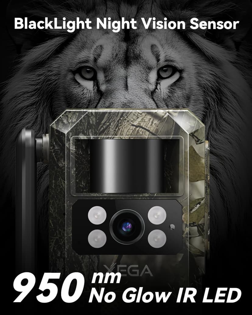Xega 4G LTE Cellular Trail Camera with Livestreaming, No WiFi Game/Deer Cameras, Motion Activated, 7800mAh Battery, 950nm No Glow Night Vision, TF/Cloud Storage, IP66 Weatherproof, Built-in SIM Card