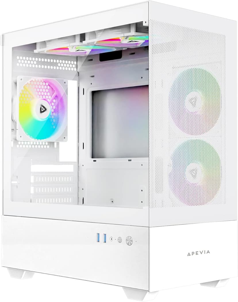 Apevia Phantom-MESH-WH Phantom Micro-ATX Dual-Chamber Mesh Gaming PC Case w/ 5X 120mm ARGB Fans, 366 RGB Modes, Mesh Airflow Performance Front Panel, 240mm Radiator Support, 2X USB3.0, HD Audio, White