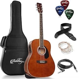 Ashthorpe Full-Size Dreadnought Acoustic-Electric Guitar Bundle - Premium Tonewoods - Brown
