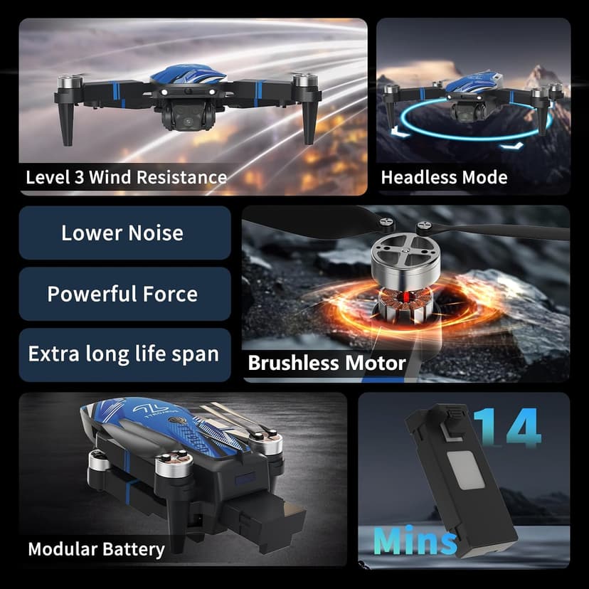 TTROARDS Drone with 4k Camera for Adults, Drone with LCD Screen 2.8 Inch, 32G SD Card, Professional Brushless Motor 270° Obstacle Avoidance, Foldable Remote Control Mini Quadcopter for Beginners