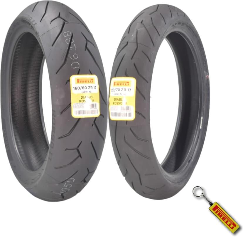 Pirelli Diablo Rosso II 120/70 ZR 17 M/C (58W) TL (K) Front & 160/60 ZR 17 M/C (69W) TL Rear Motorcycle Tires- Sport Performance for Road Use Tire Set with Keychain