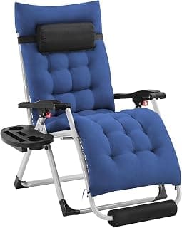 Yaheetech Zero Gravity Chair, Folding Reclining Lounge Recliner with Removable Pad & Headrest & Side Cup Holder Tray for Indoor and Outdoor Navy Blue/1