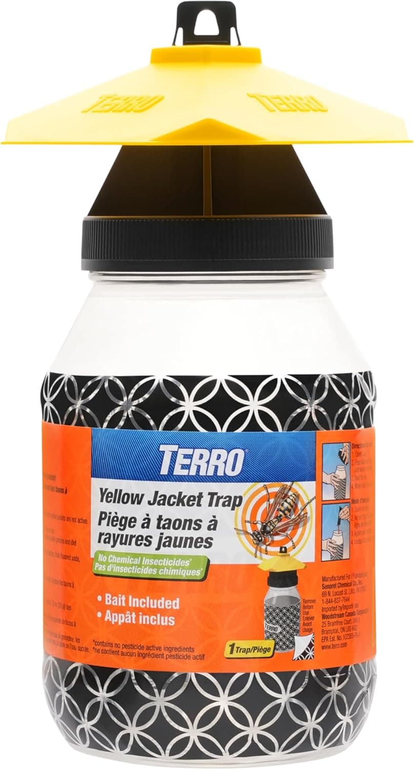 TERRO Outdoor Yellow Jacket Trap with Bait - Easy to Use - T362 - No Chemical Insecticides - Effective Yellowjacket Trap - Includes Bait