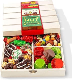 Christmas Gift Basket, Holiday Gourmet Treats- Variety Snack Crate- Candy Tray Food Assortment Idea- For Women, Men, Family 4 Section- Bonnie and Pop