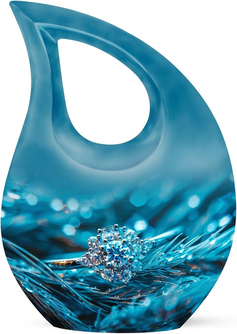 Diamond Ring Funeral Tiny Urns for Adult Ashes Men & Women, Blue Keepsake Drop Funeral Tiny Urn for Ashes Adult Female Cremation 3 Inch, Burial Urn for Daughter & Teenage Girls B0FH759BJ3