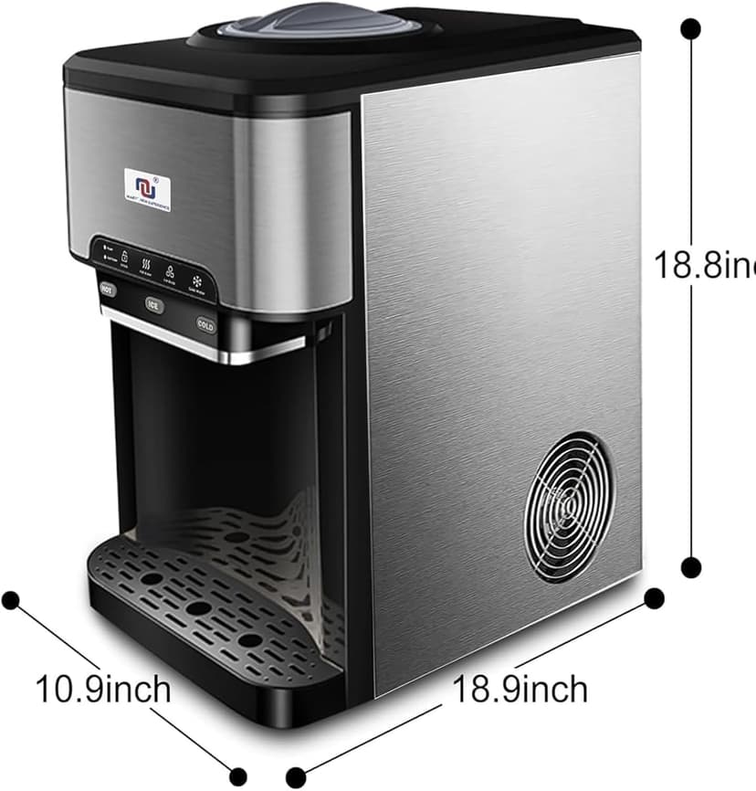 NUNET 3 - in - 1 Ice Maker, Water Dispenser & Water Cooler - Water Line Fill w/ 10ft Hose (1/2" & 1/4" Connector) - Hot/Cold Water - 44 lbs Ice Daily, 4lb Ice Storage