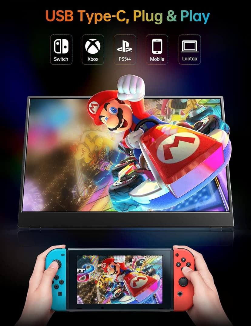 VILVA Portable-Monitor-for-Laptop - 15.6'' 1080P FHD IPS Display USB-C HDMI Portable Monitor for Laptop with Cover and Speakers External Monitor for Laptop/PC/Mac/Phone/Xbox Switch/PS4/