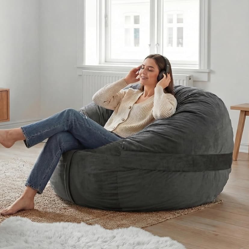 YuppieLife Large Foam Filled Bean Bag Chairs for Kids Teenagers Adults Living Room Gaming Relaxing 4F Machine Washable Lazy Sofa（Dark Grey