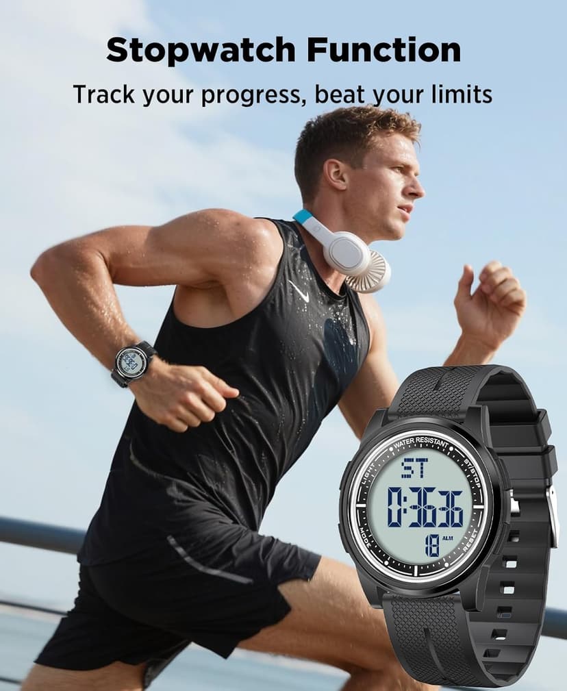 Beeasy Digital Watch Waterproof with Stopwatch Alarm Countdown Dual Time, Ultra-Thin Super Wide-Angle Display Digital Wrist Watches for Men Women