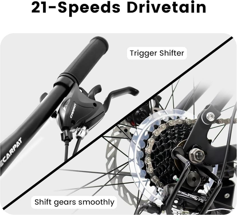 27.5 Inch Full Suspension Mountain Bike, Front & Rear Shock Absorbers, Mechanical Disc Brakes, 21-Speed Steel Frame, for Men & Women, Outdoor & Fitness Cycling