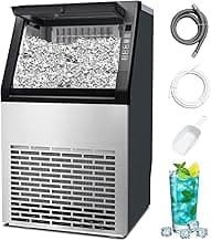 Commercial Ice Machine, 100LBS/Day Stainless Steel Freestanding Large Ice Maker, 36 Cubes in 11Mins, 24H Timer, Self-Cleaning, Ideal for Restaurant, Bars, Home and Offices