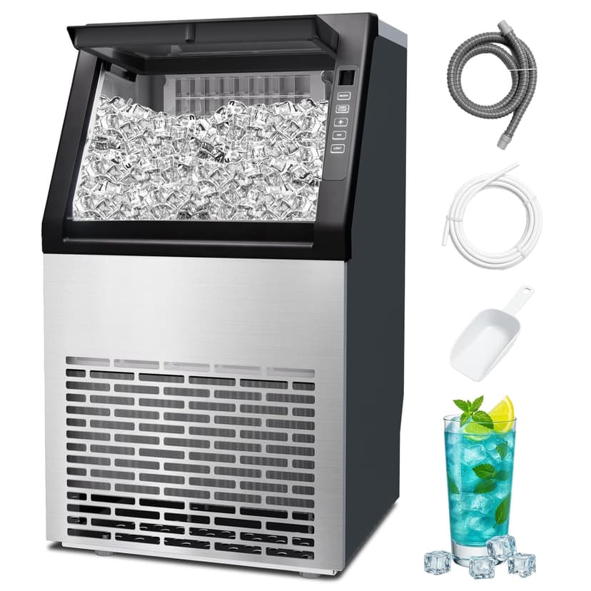 Commercial Ice Machine, 100LBS/Day Stainless Steel Freestanding Large Ice Maker, 36 Cubes in 11Mins, 24H Timer, Self-Cleaning, Ideal for Restaurant, Bars, Home and Offices