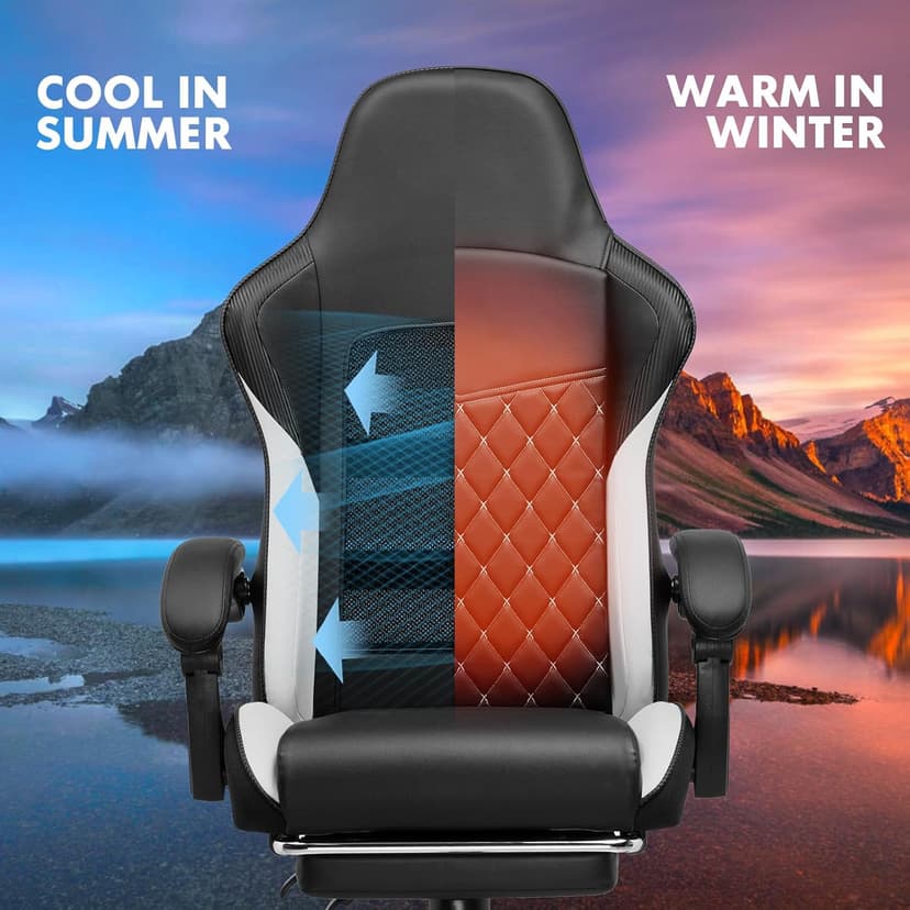 GTPLAYER Gaming Chair, High Back Leather Computer Gaming Chair with Footrest, Ergonomic Height Adjustable Office Chair with Removable Cover and Lumbar Support for Gaming and Work (WT)