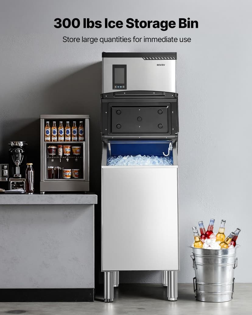 VEVOR Commercial Ice Maker Machine, 360LBS/24H Ice-Making Machine with 250LBS Large Storage Bin, Auto Self-Cleaning Ice Maker with Touchscreen for Bar Cafe Restaurant Business Commercial