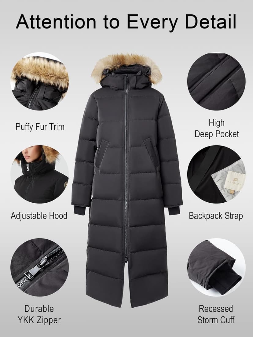Fitouch Women's Waukee Long Down Coat Parka Jacket | 750+ Fill Power | Full-Length