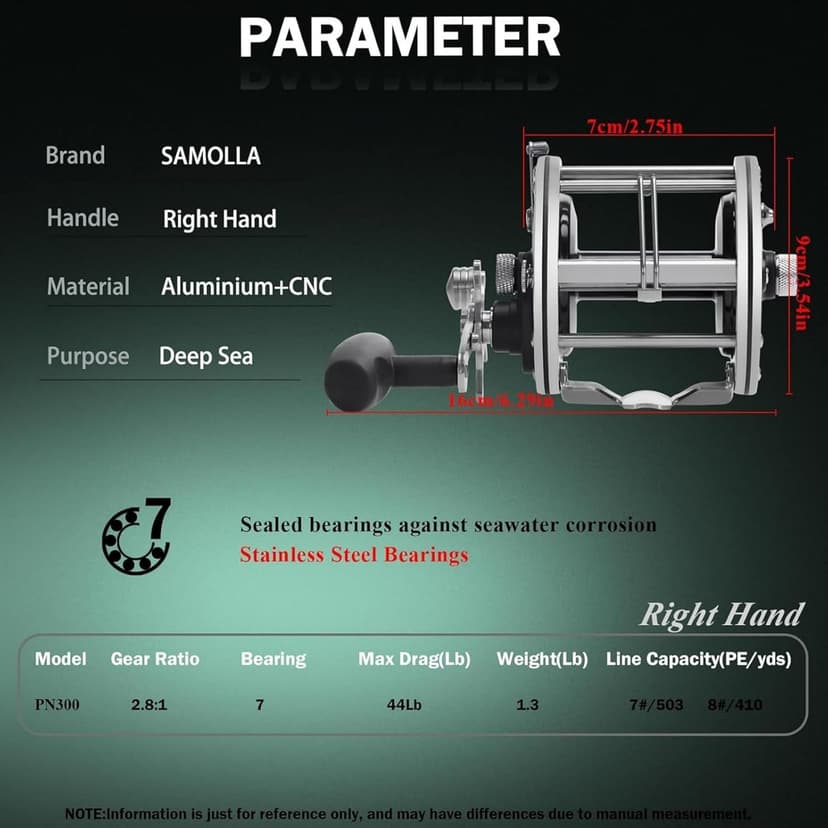 SAMOLLA Deep Sea Fishing Reels 44-66Lb Max Drag for Saltwater or Freshwater Ocean Conventional Reel Saltwater Fishing Reel for Tuna Sailfish Swordfish
