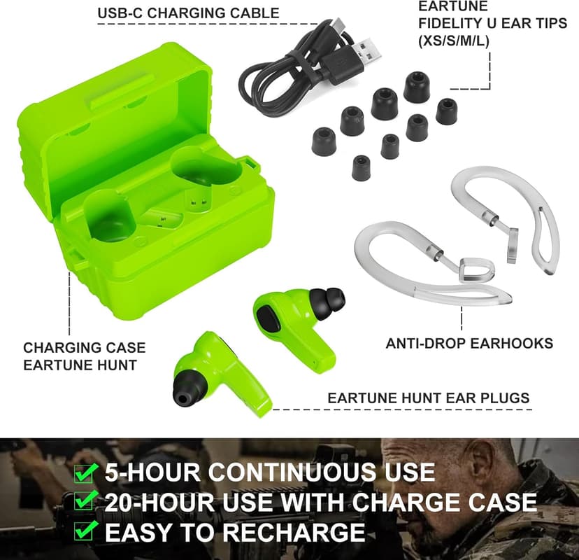 Electronic Shooting Ear Protection Earplug Active Noise Cancelling Earbuds for Shooting & Hunting, NRR 24dB, in Ear Hearing Protection for Gun Range (Green)
