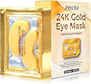 POSTA 24K Gold Eye Mask, 20 Pairs Eye Treatment Mask With Collagen, Under Eye Mask Treatment for Puffy Eyes, Dark Circles Corrector, Used for Eye Bags, Anti Aging Patches Luxury Gift for Women and Men