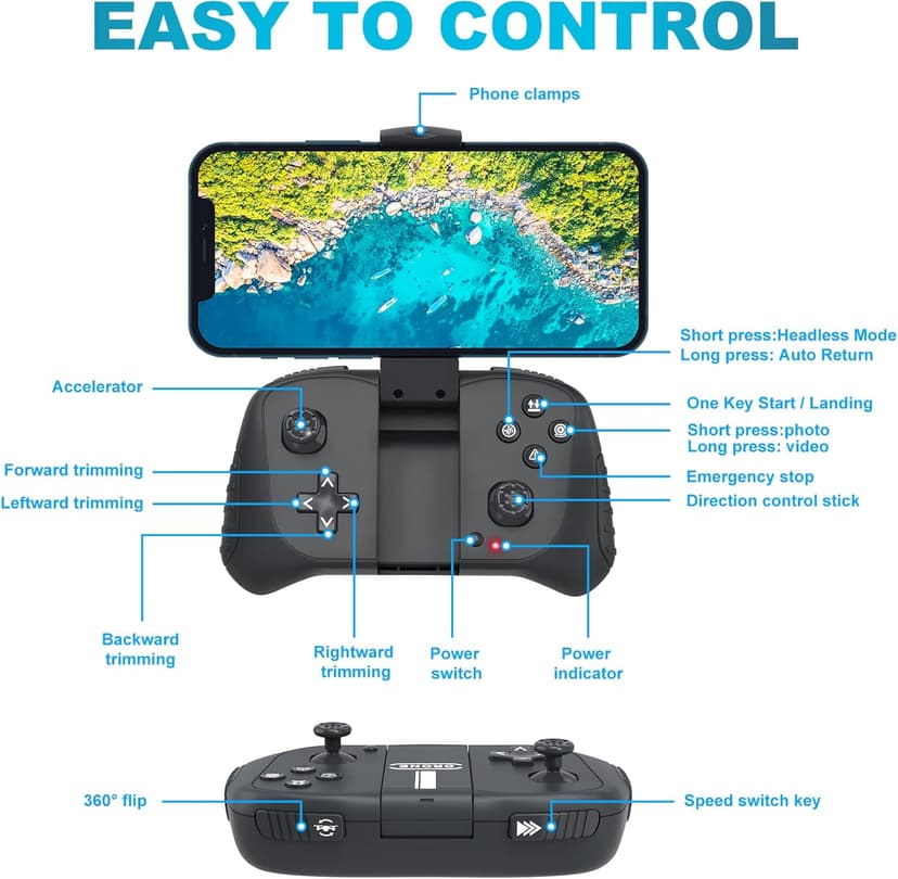 Drone with 1080P Camera for Beginners and Adults, Foldable Remote Control Quadcopter with Voice Control, Gestures Selfie, Altitude Hold, One Key Start, 3D Flips, 2 Batteries, Toy for Beginners