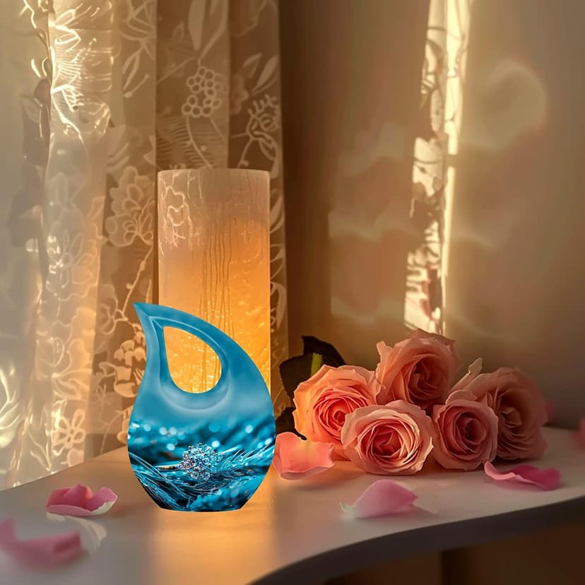 Diamond Ring Funeral Tiny Urns for Adult Ashes Men & Women, Blue Keepsake Drop Funeral Tiny Urn for Ashes Adult Female Cremation 3 Inch, Burial Urn for Daughter & Teenage Girls B0FH759BJ3