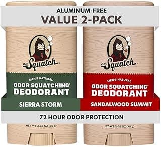 Dr. Squatch Natural Men’s Deodorant – Aluminum Free Natural Deodorant Men with Charcoal & Postbiotics for 72-Hour Odor Protection – Sierra Storm, 2.65oz Stick (3-Pack)