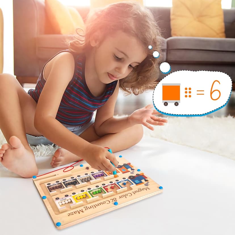 Magnetic Color and Number Maze Board Wooden Montessori Fine Motor Skills Toys for 3 4 Year Old Preschool Learning Activities Classroom Must Haves Sorting Travel Toys for Toddlers Boys Girls