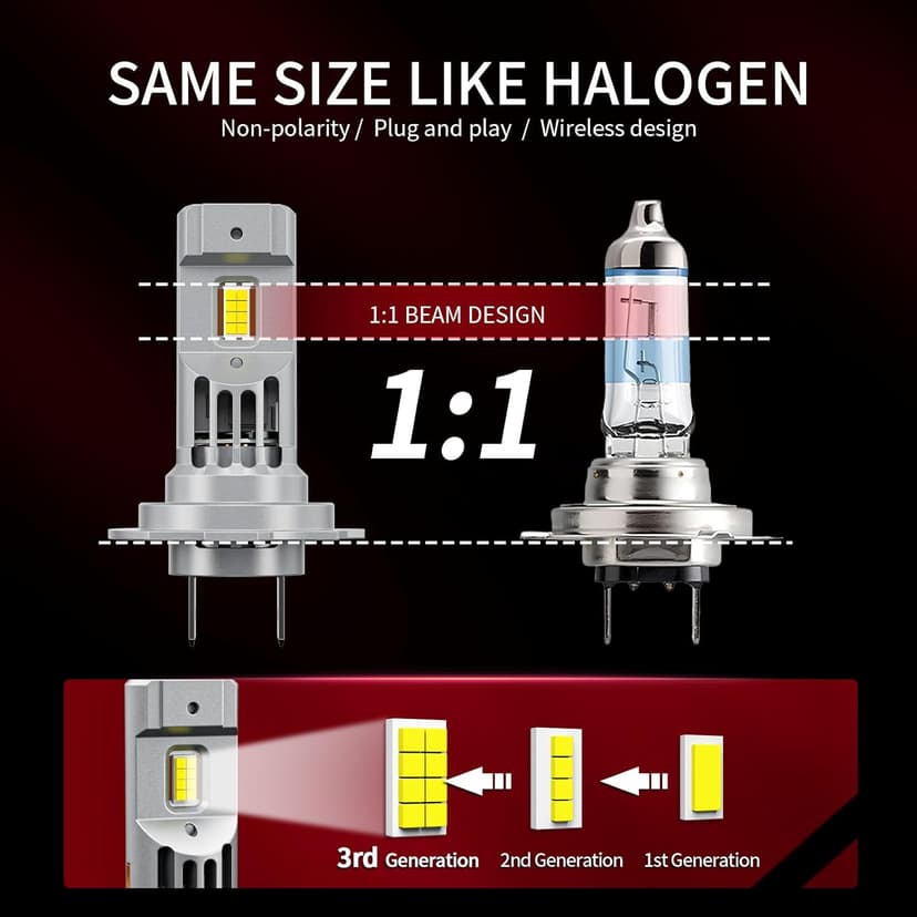 Latest 𝖧𝟩 Bulbs, 90,000LM 6500K White Super Bright, 1:1 Halogen Size, 6500K Cool White, No Adapter Required, Easy Install Non-Polarity Off Road Lights, Pack of 2