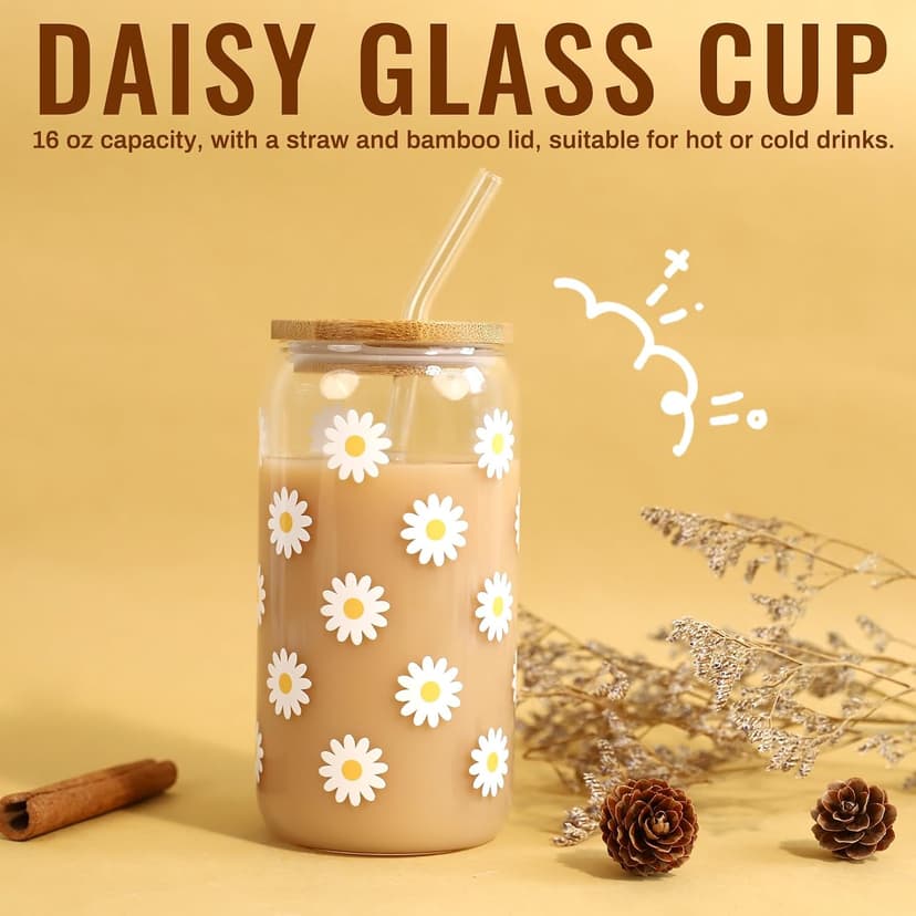 Birthday Gifts for Women, Unique Happy Birthday Gift Baskets for Teen Girls, Women, Her, Best Friend, Daughter, Sister, Self Care Package Cute Daisy Aesthetic Glass Cups Gift Box 9pcs Set B0FL1NQ5X4