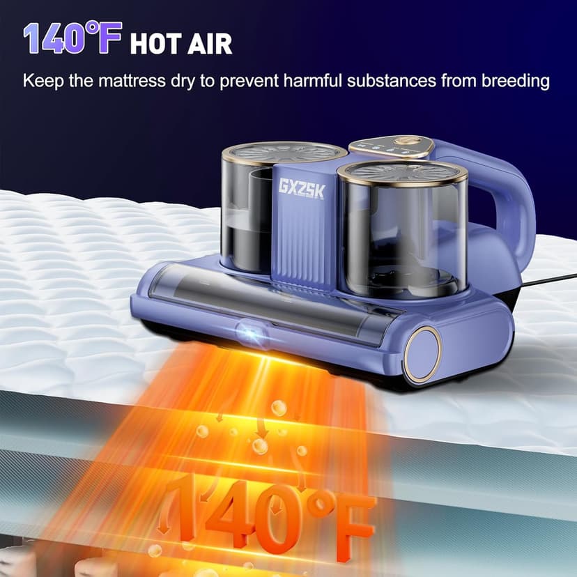 Mattress Vacuum Cleaner, 16kPa Bed Vacuum Cleaner with 253.7nm UV-C Light, Ultrasonic & 140℉ Heating, Dual Cup & Widen Suction Port Handheld Vacuums for Bed, Sofa, Couch, Crib (500W, Corded)