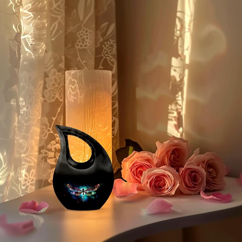 Dragonfly Burial Keepsake Urns for Adult Male Female Ashes, Black Handcrafted Cremation Urn for Human Ashes, Drop Remembrance Gift for Loss, Burial Cremains Container, 3 Inches B0FFTCTN32